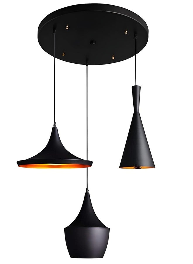 SVDK 3 Lamp Cluster Pendant Light, Tulip Cone Disc-Aluminium, Black Ceiling Lamp Home Decor Items,Hanging Ceiling Decorative Chandelier Home,Living Room, Indoor Outdoor Jhumar Lighing (with Bulb) - Image 3